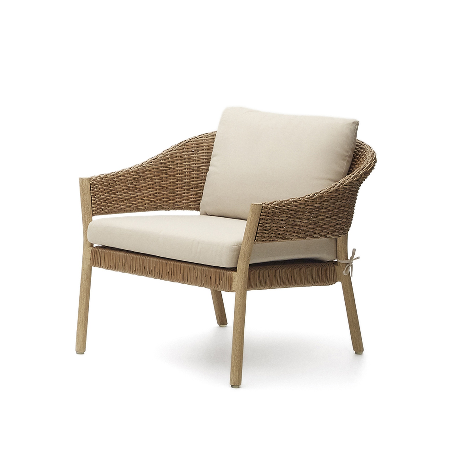 Pola stackable set, 2 seater sofa & 2 armchairs in solid eucalyptus and faux-rattan, FSC