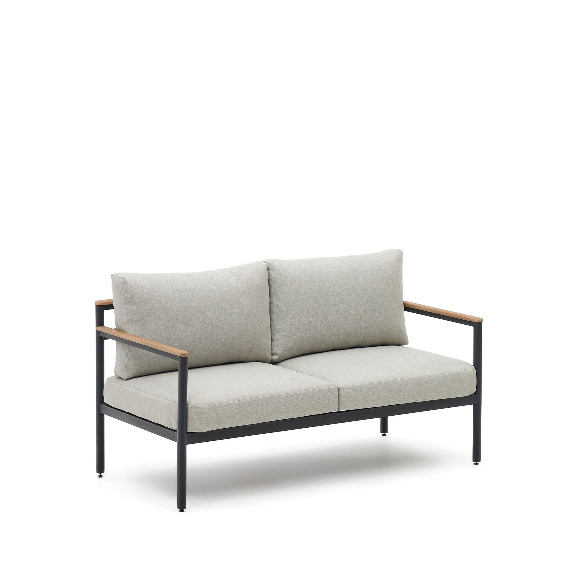 Aiguafreda set, 2 seater sofa, 2 chairs & coffee table made from grey aluminium & acacia