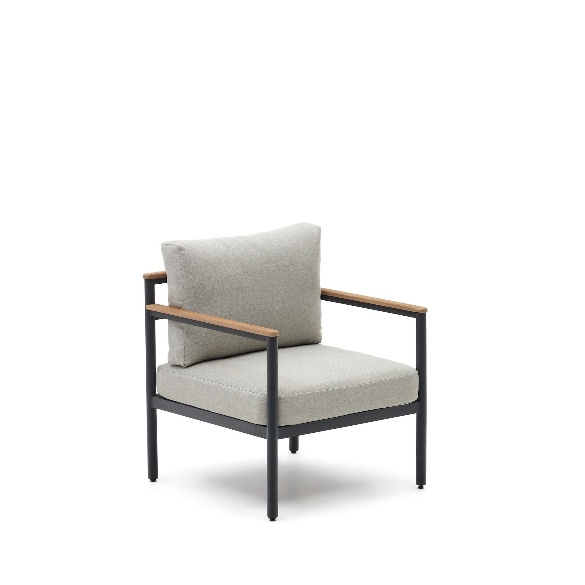 Aiguafreda set, 2 seater sofa, 2 chairs & coffee table made from grey aluminium & acacia