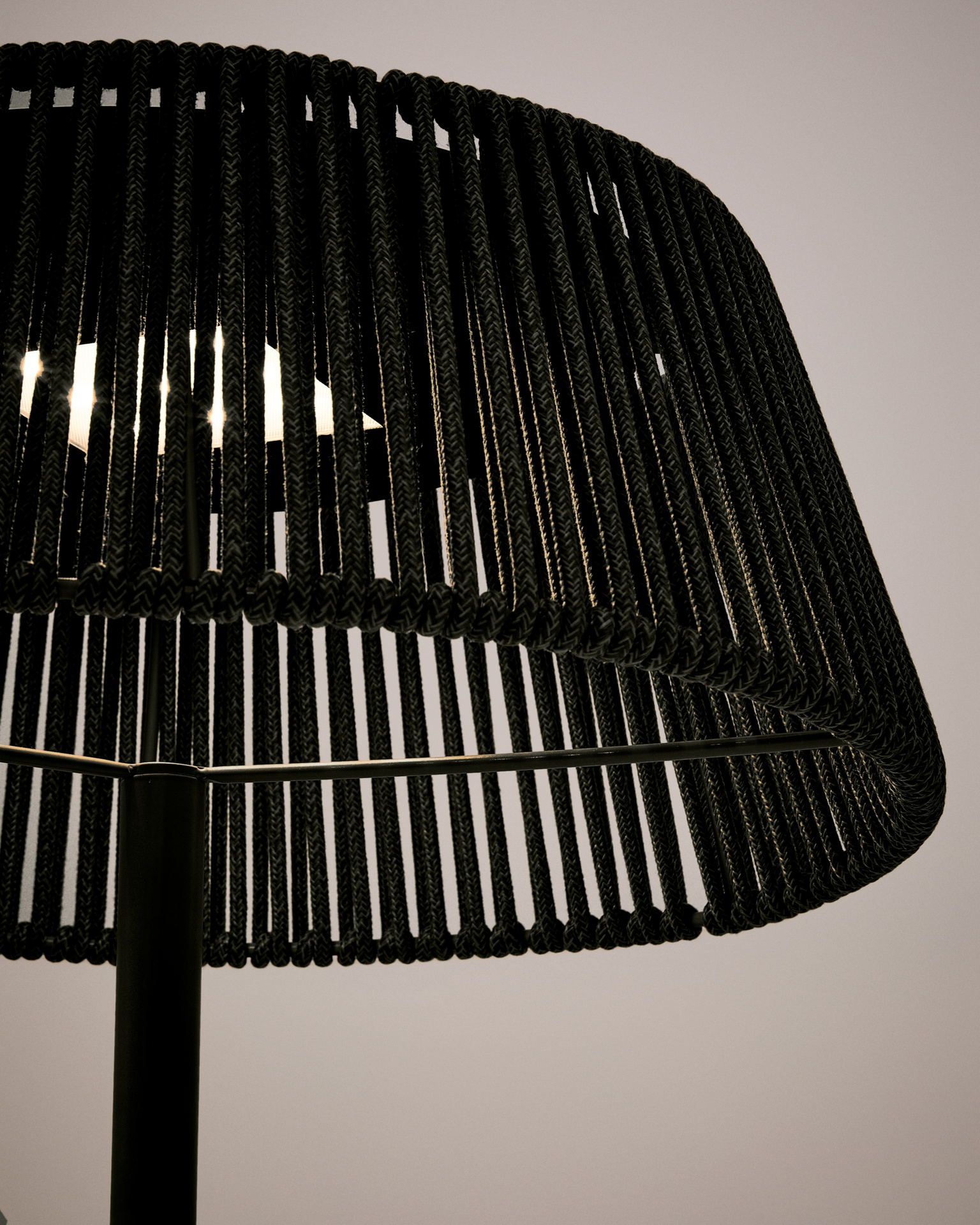 Aldet outdoor solar floor lamp in green rope cord Ø46cm