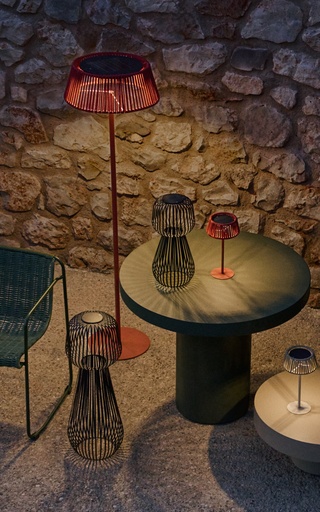 Aldet outdoor solar floor lamp in terracotta rope cord Ø46cm