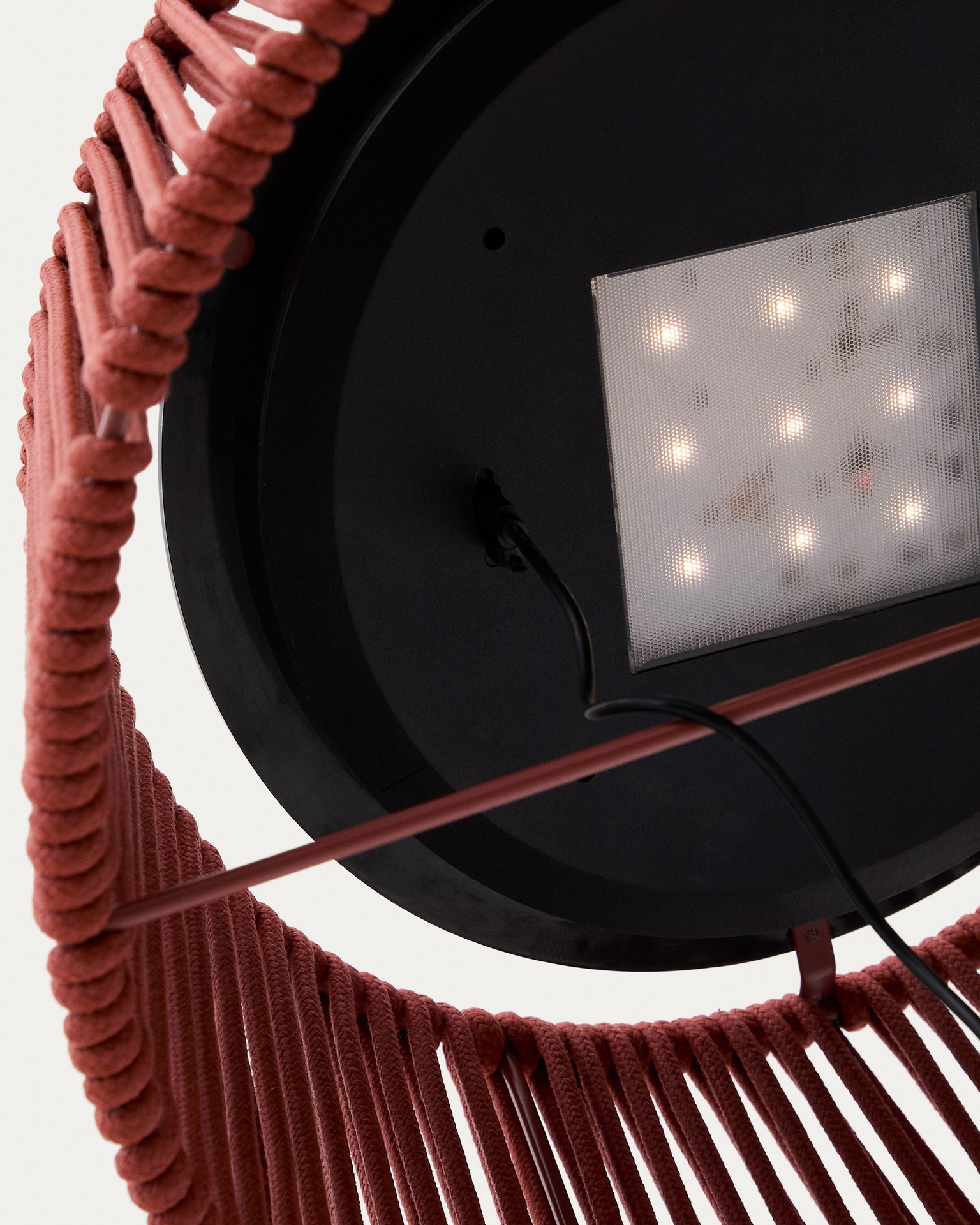 Aldet outdoor solar floor lamp in terracotta rope cord Ø46cm