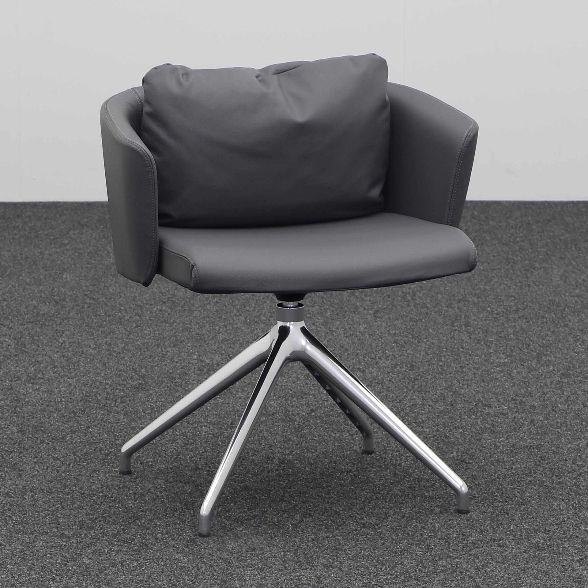 Bürostuhl Bralco MY BELLE Echtleder Grau ergonomisch mit Armlehnen (Sehr gut)