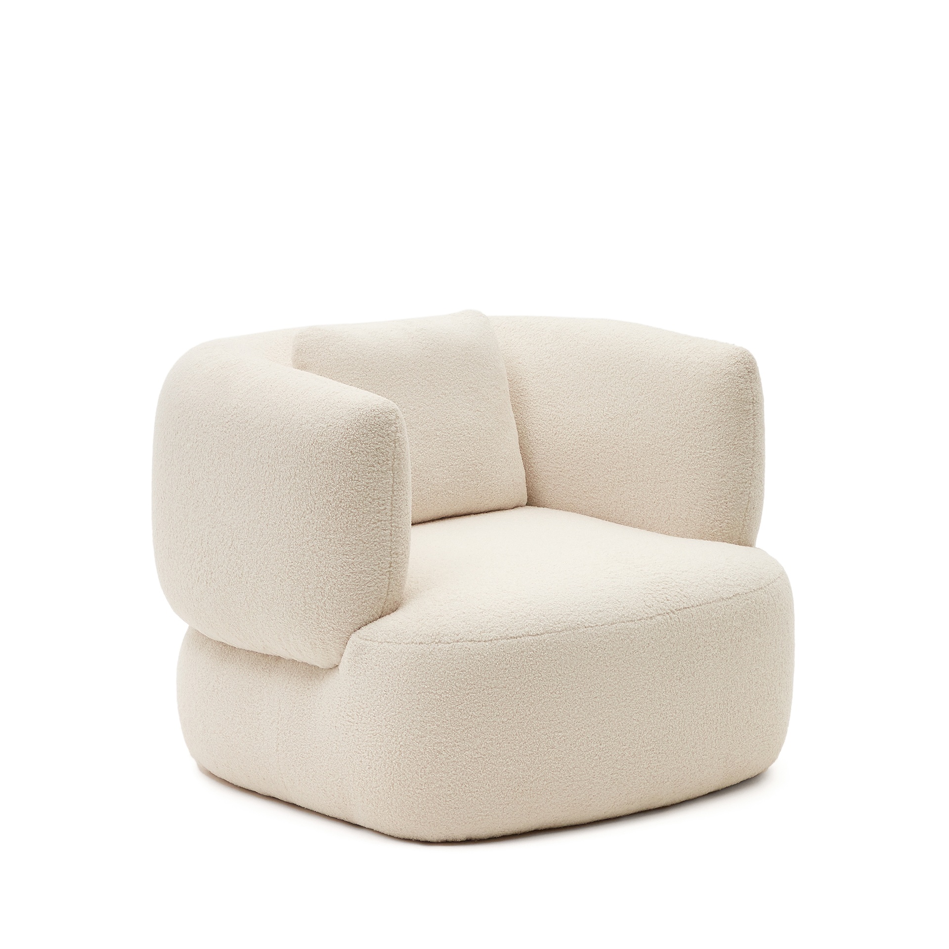 Martina swivel armchair in ecru bouclé with cushion FSC Mix Credit (New)