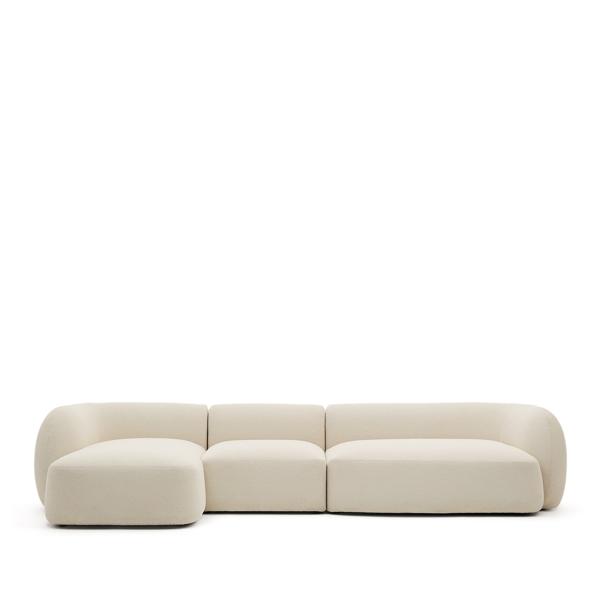 Martina modular 4-seater sofa in chenille with chaise longue left in ecru 377 cm (New)