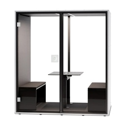 Berlin Acoustics Meet Akustikbox (Weiss, Mit el. höhenverstellbarem Tisch, Bank Set gepolstert und Monitorhalterung, Glas Rückwand, Neu)