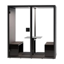 Berlin Acoustics Meet Akustikbox (Schwarz, Mit el. höhenverstellbarem Tisch, Bank Set gepolstert und Monitorhalterung, Glas Rückwand, Neu)