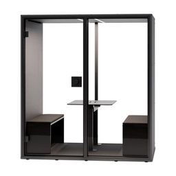 Berlin Acoustics Meet Akustikbox (Schwarz, Mit el. höhenverstellbarem Tisch, Bank Set gepolstert und Monitorhalterung, Glas Rückwand, Neu)