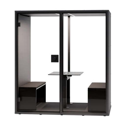 Berlin Acoustics Meet Akustikbox (Schwarz, Mit el. höhenverstellbarem Tisch, Bank Set gepolstert und Monitorhalterung, Glas Rückwand, Neu)