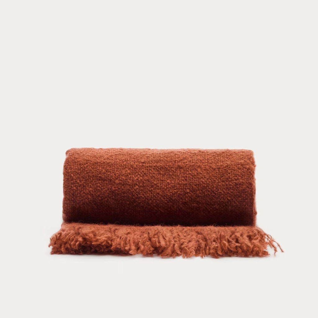 SALION Decke Wollmischung Bouclé-Effekt terracotta (Neu)