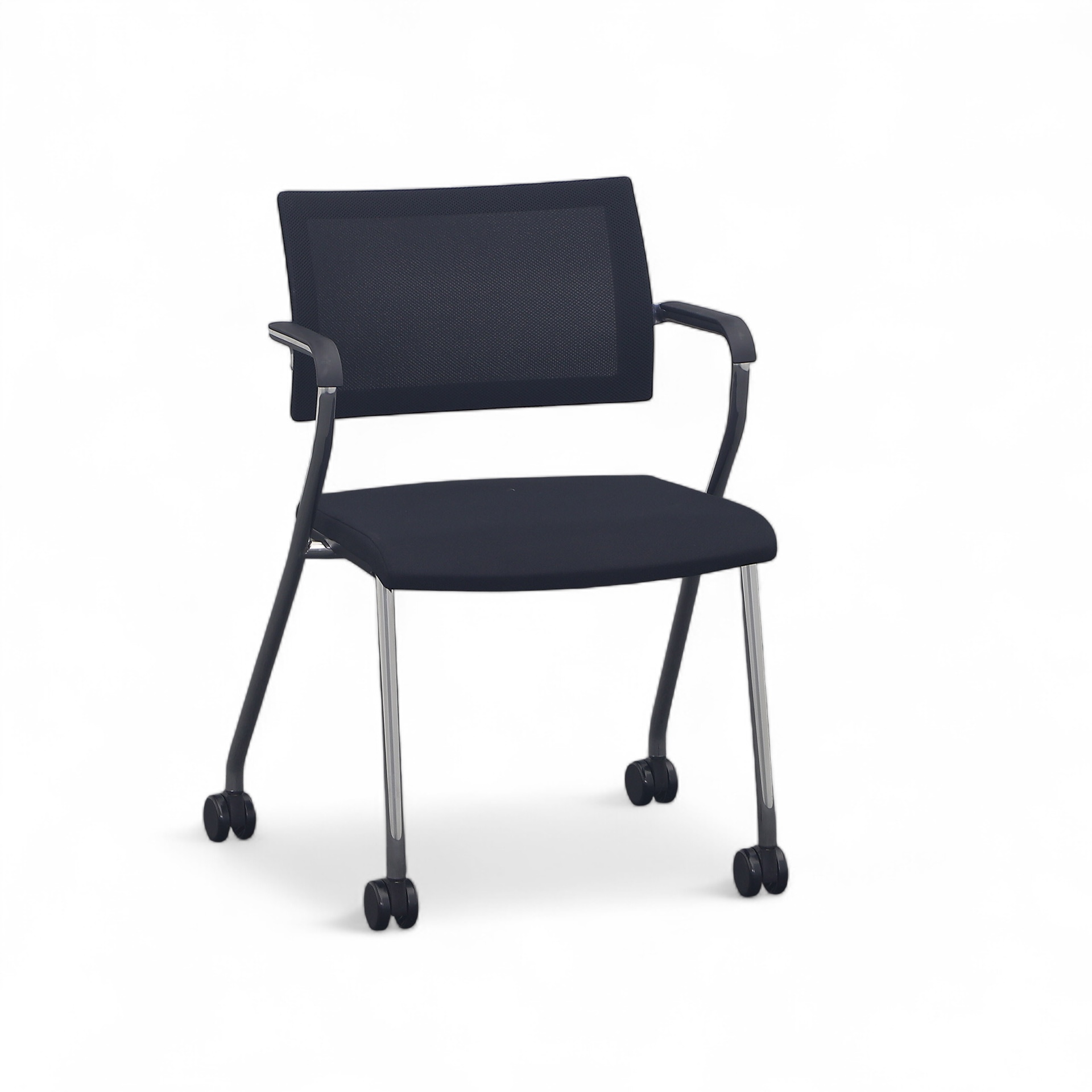 Konferenzstuhl Bene B_Cause Schwarz/Verchromt mit Fixarmlehnen, Gut – Perfekt für Büro und Empfang