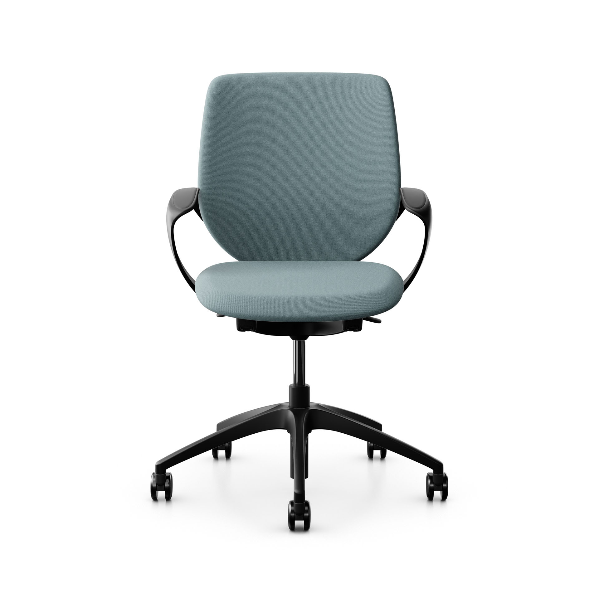 Image of Bürostuhl Giroflex 313 mit Polster-Rückenlehne, mit Fixarmlehnen Hellblau/Schwarz, Neu