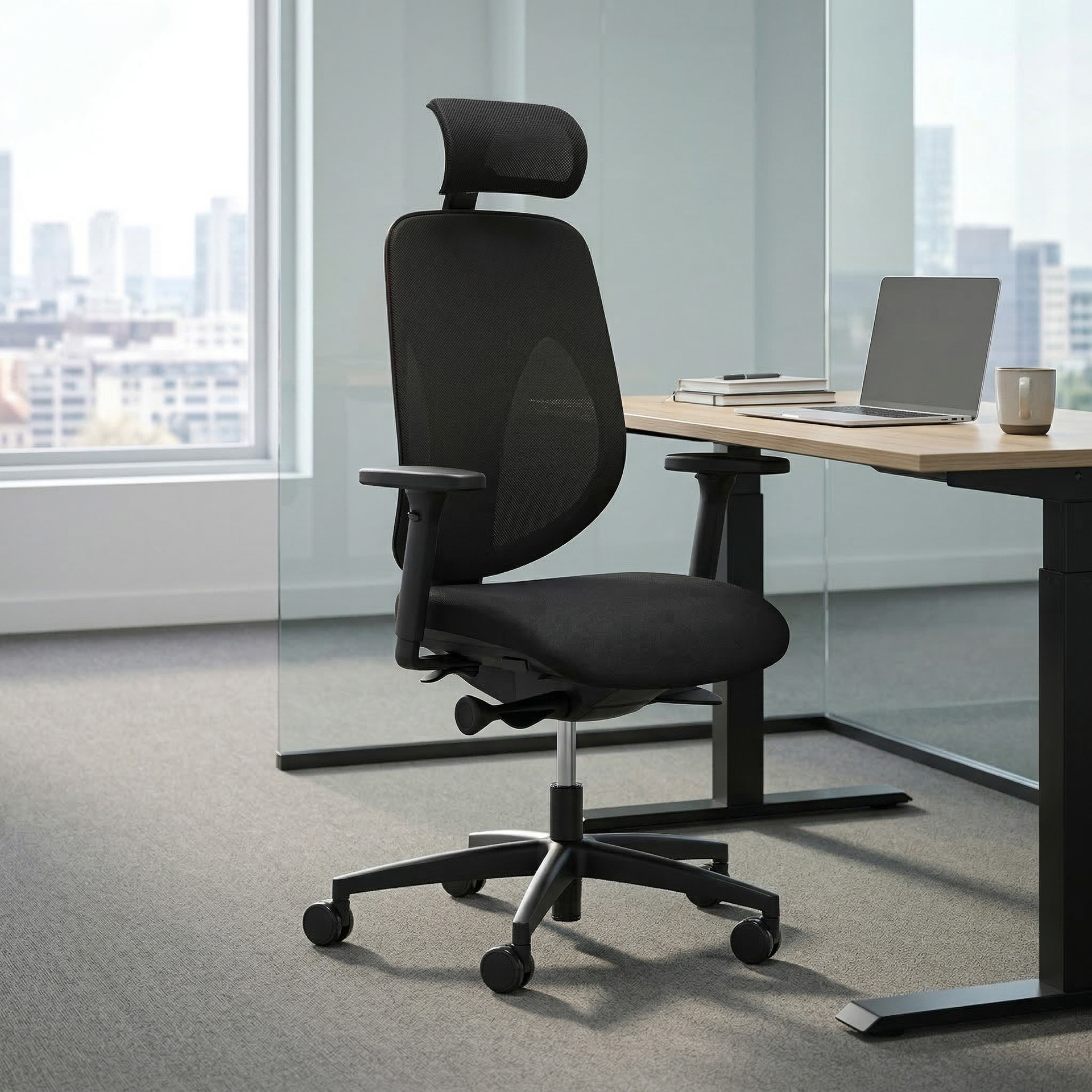Image of Bürostuhl Giroflex 353-4029 mit Kopfstütze & mit 2D Armlehnen Schwarz/Schwarz, Neu, Ergonomischer Stuhl - ideal für flexibles Arbeiten