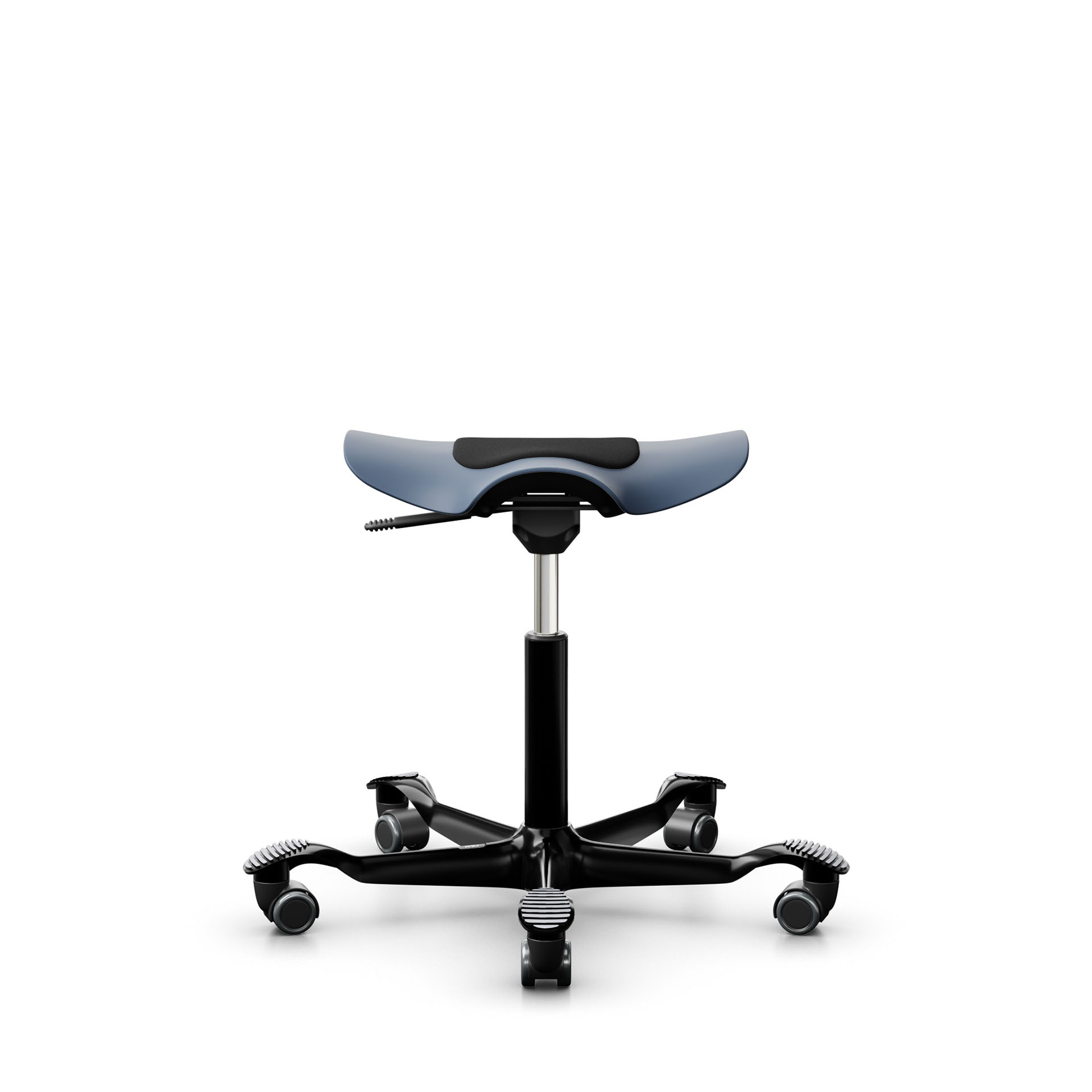 Tabouret de selle HAG Capisco Puls 8001 Bleu/Noir, Roulettes pour sols durs, Assise dynamique - optimale pour une assise saine