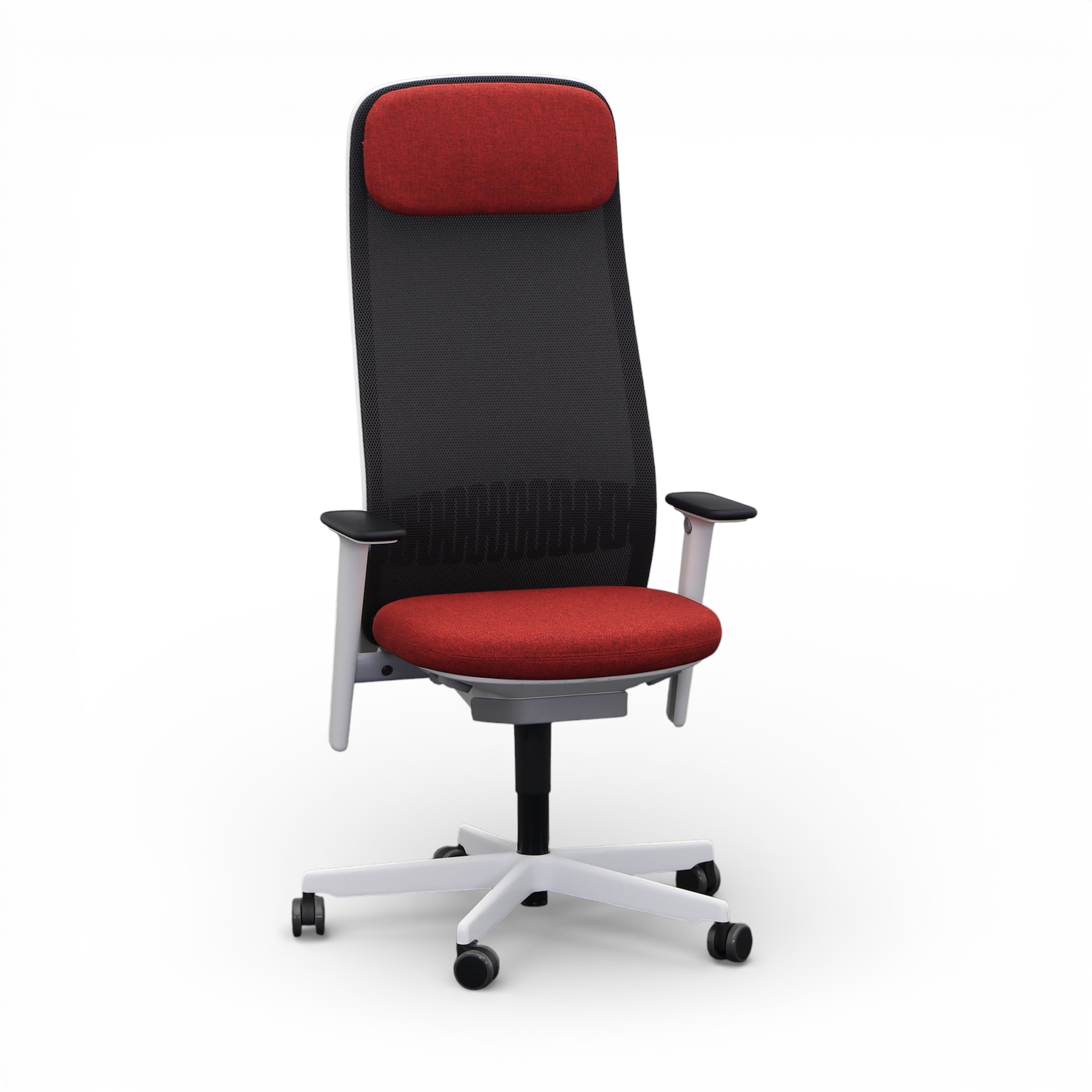 Chefsessel Bene Riya mit 2D Armlehnen, Rot/Weiss, Neu, Ergonomischer Stuhl - ideal für flexibles Arbeiten
