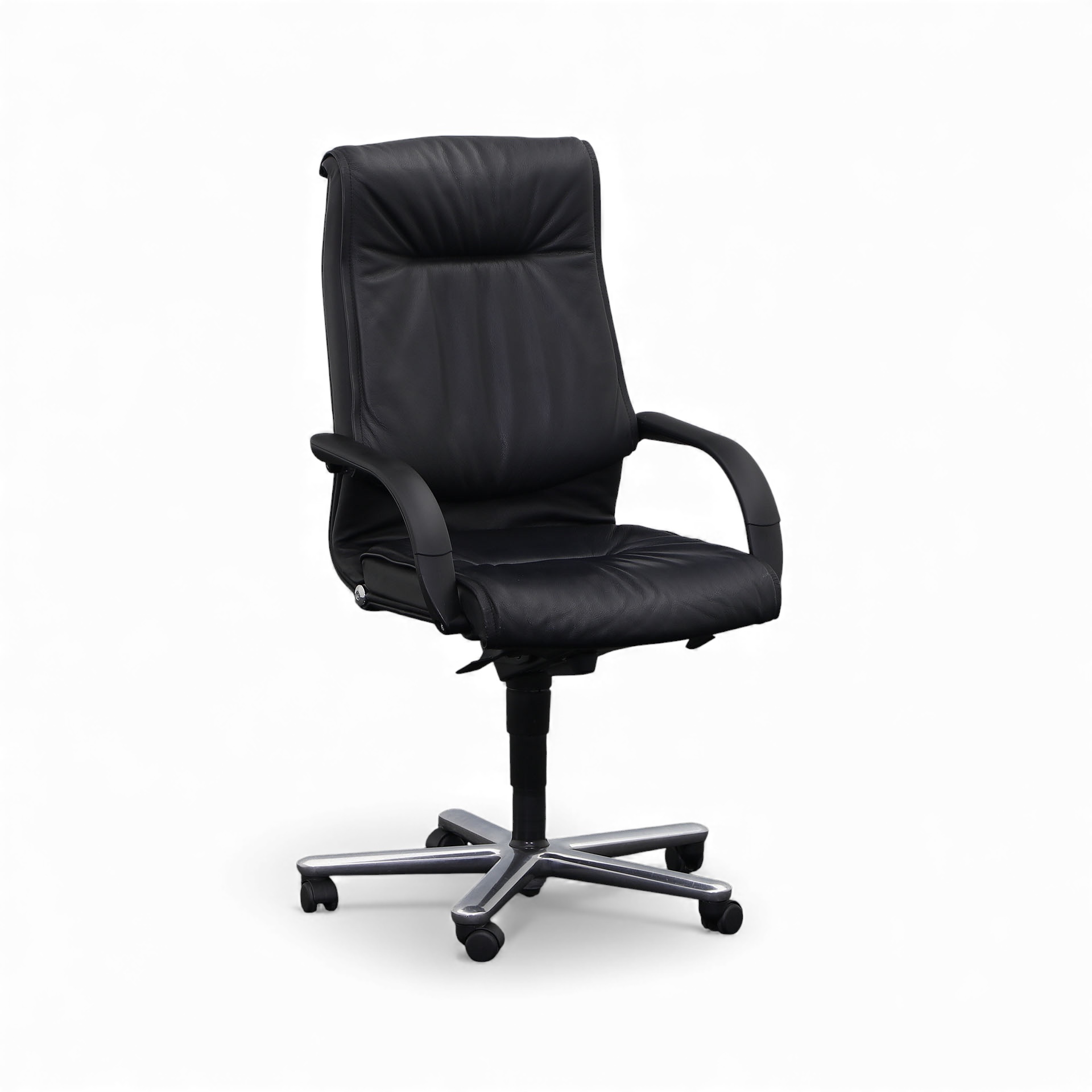 Image of Leder Chefsessel Girsberger Trilax mit Fixarmlehnen, Schwarz/Silbergrau, Gut, Ergonomischer Stuhl - ideal für flexibles Arbeiten