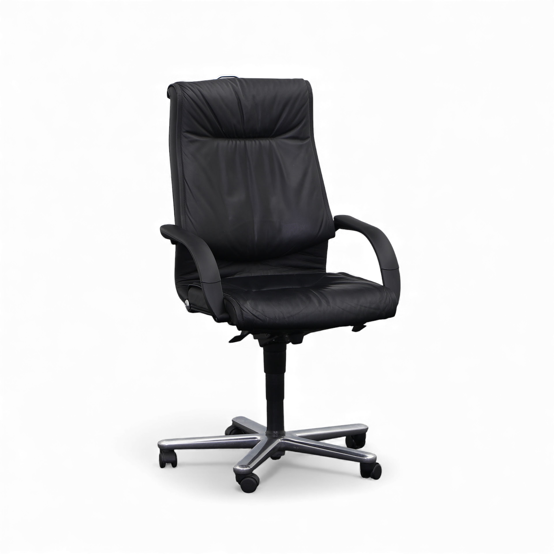 Leder Chefsessel mit Kleiderbügel Girsberger Trilax mit Fixarmlehnen, Schwarz/Silbergrau, Normal gebraucht, Ergonomischer Stuhl - ideal für flexibles Arbeiten