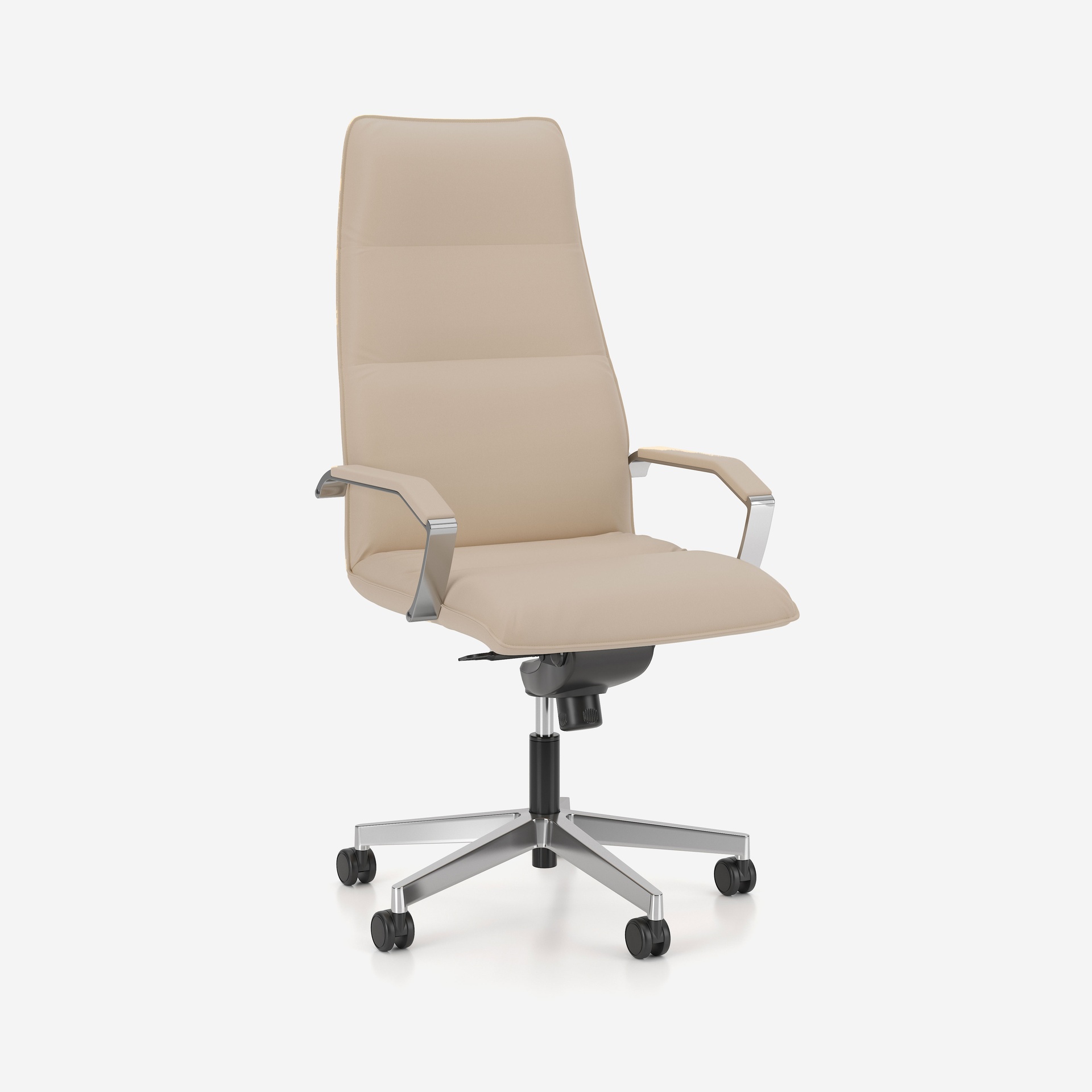 Fauteuil de direction en similicuir Nowy Styl Prado avec accoudoirs fixes, Beige clair/Brillant Poli, Nouveau, Chaise ergonomique - idéale pour un travail flexible