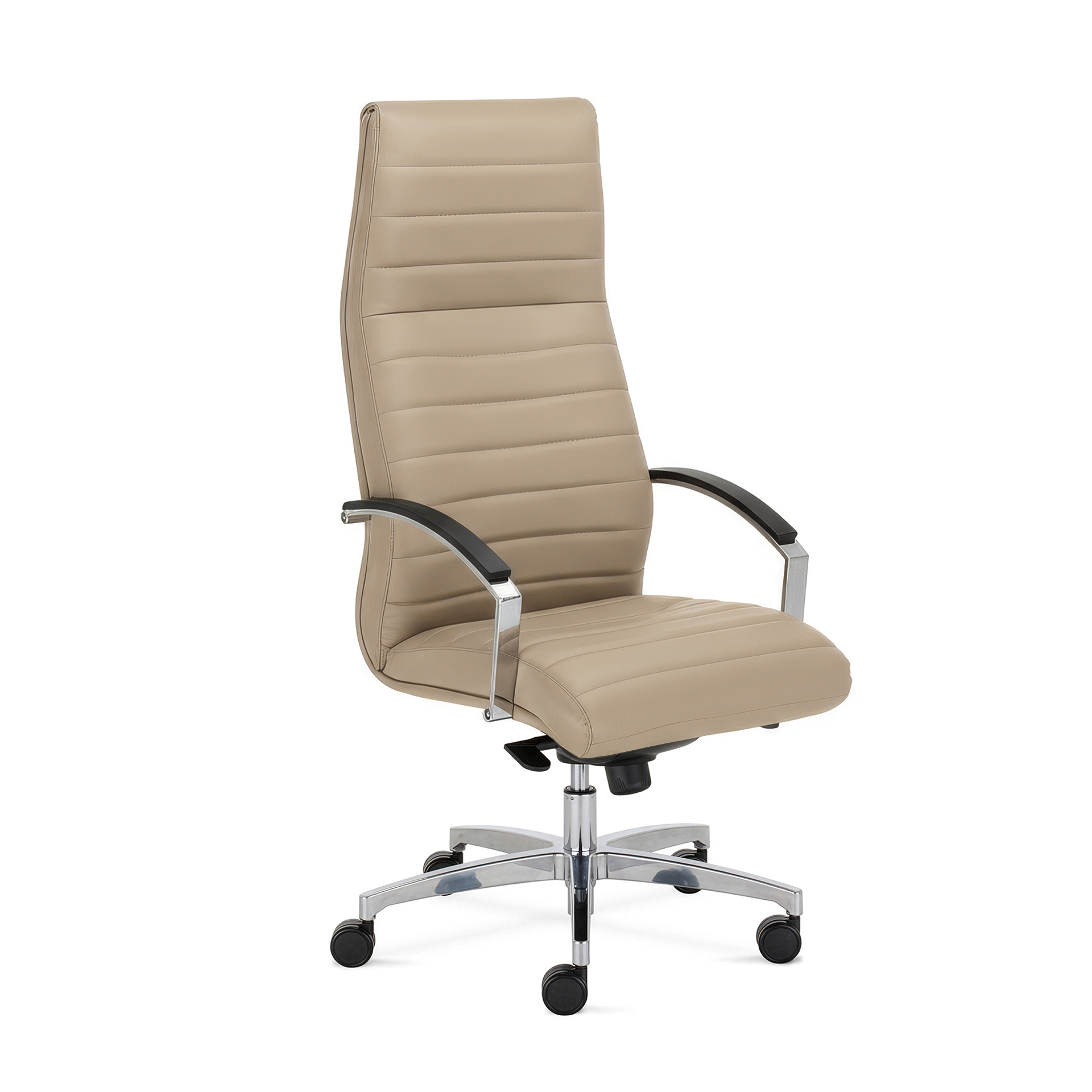 Kunstleder Chefsessel Nowy Styl Lynx mit Fixarmlehnen, Hellbeige/Verchromt, Neu, Ergonomischer Stuhl - ideal für flexibles Arbeiten
