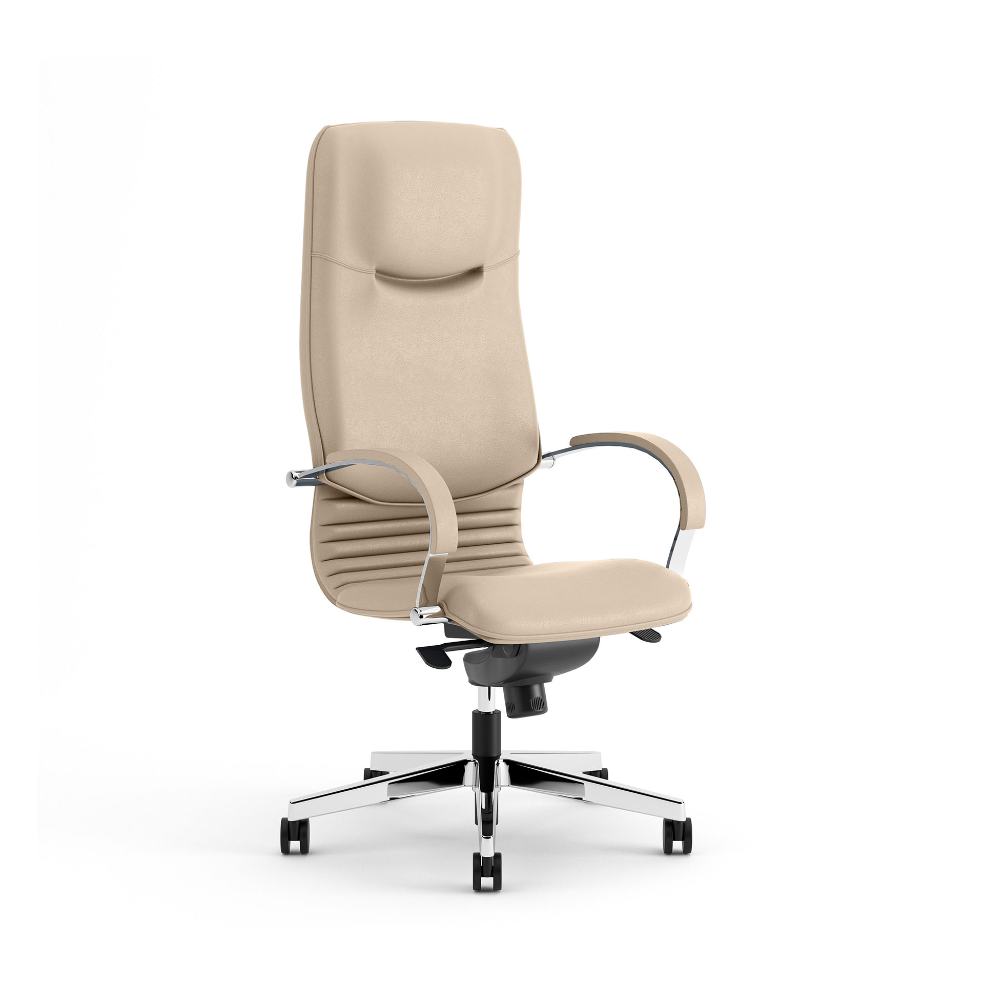 Kunstleder Chefsessel Nowy Styl Nova mit Fixarmlehnen, Hellbeige/Verchromt, Neu, Ergonomischer Stuhl - ideal für flexibles Arbeiten