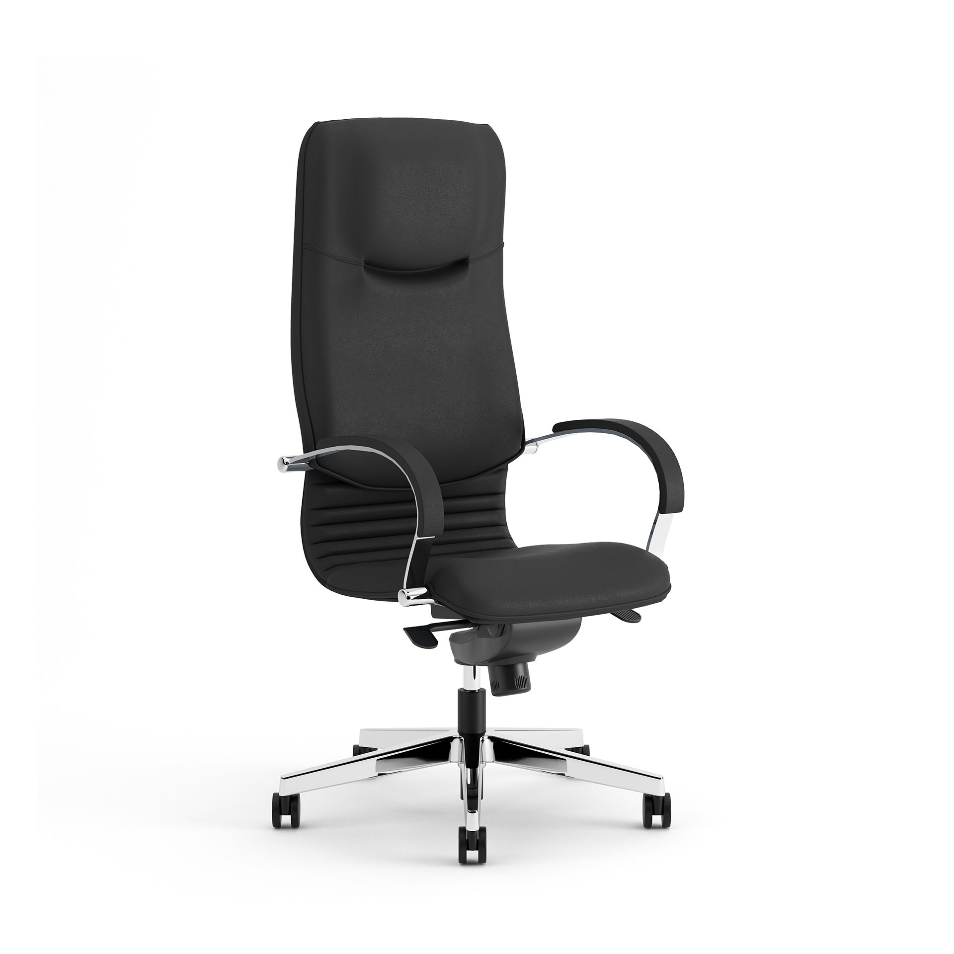 Fauteuil de direction en similicuir Nowy Styl Nova avec accoudoirs fixes, Noir/Chromé, Nouveau, Chaise ergonomique - idéale pour un travail flexible