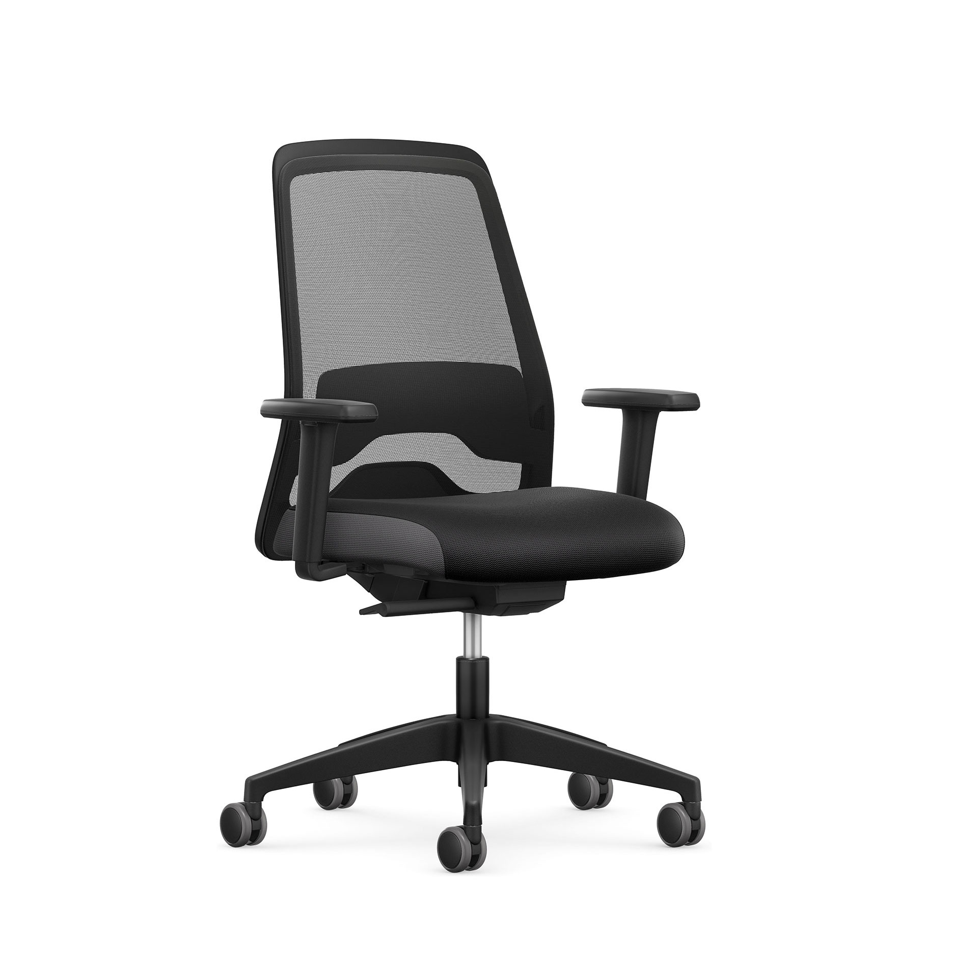 Image of Bürostuhl Interstuhl EVERYis1 mit Netz-Rückenlehne, mit 2D Armlehnen Schwarz/Schwarz, Neu