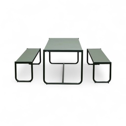 Kave Home Sotil Set aus 2 Bänken und Tisch aus verzinktem Stahl (Gut)