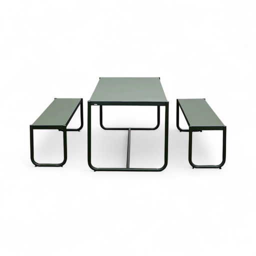 Kave Home Sotil Set aus 2 Bänken und Tisch aus verzinktem Stahl (Gut)
