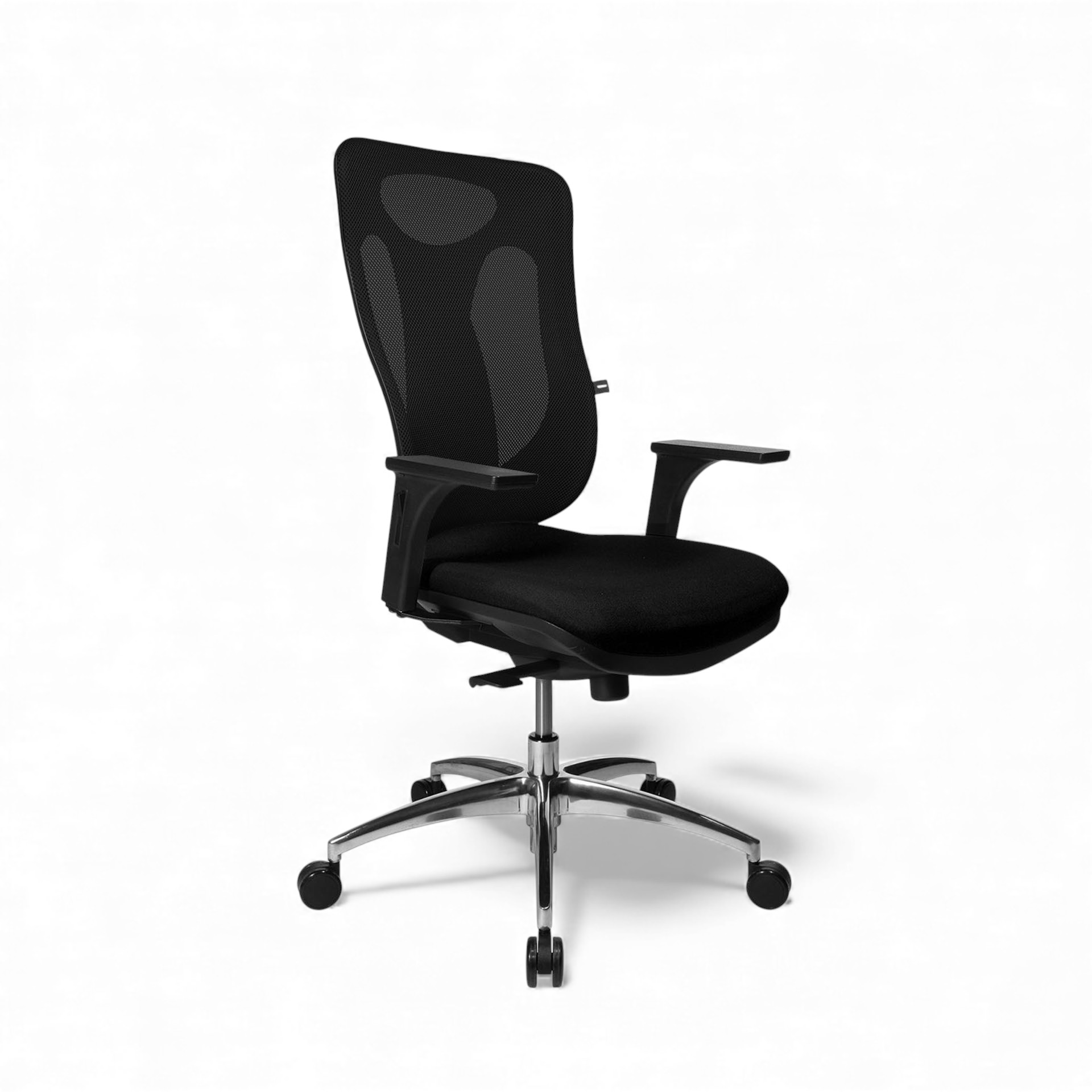 Chaise de bureau Topstar Net Pro 100 avec accoudoirs 1D, Noir/Brillant Poli, Nouveau, Chaise ergonomique - idéale pour un travail flexible
