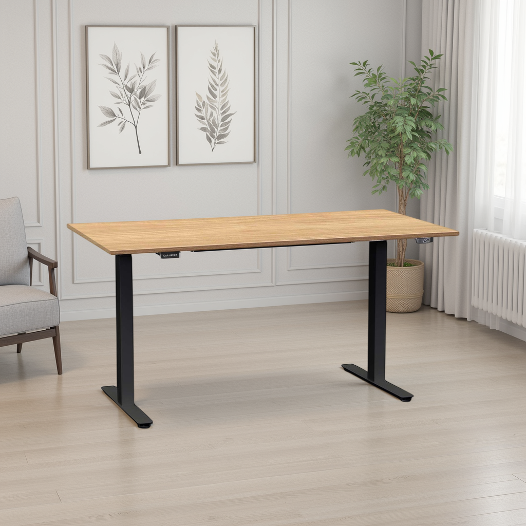 Ergonomique Bureau réglable en hauteur Tradingzone Home 2.0 avec plateau de 25 mm 140x70 cm, Noyer/Noir, Nouveau, Pupitre - idéal pour le bureau ou la maison
