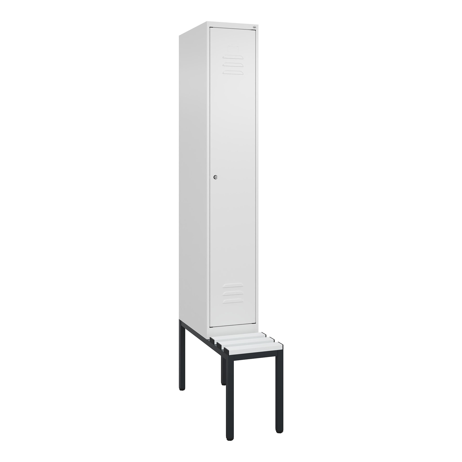 Image of Garderobenspind mit Bank C+P Classic PLUS, Weiss, mit 1 Türe, mit Schlüssel, Neu Robust - ideal für Büro und Empfangsbereich