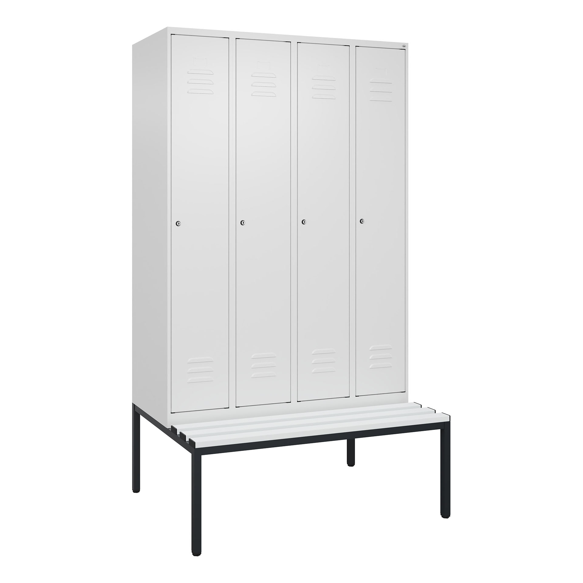Image of Garderobenspind mit Bank C+P Classic PLUS, Weiss, mit 4 Türen, mit Schlüssel, Neu Robust - ideal für Büro und Empfangsbereich