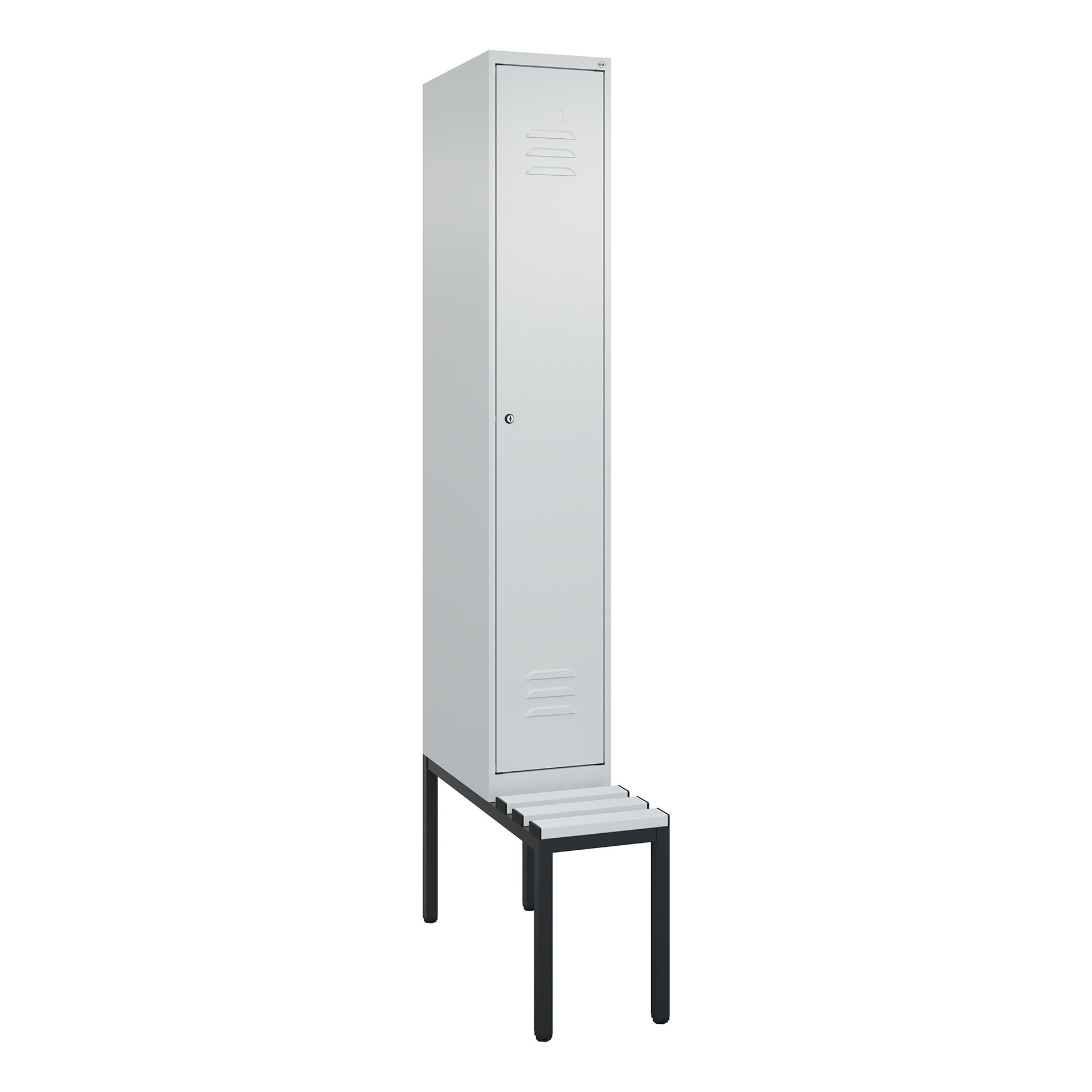 Image of Garderobenspind mit Bank C+P Classic PLUS, Lichtgrau, mit 1 Türe, mit Schlüssel, Neu Robust - ideal für Büro und Empfangsbereich