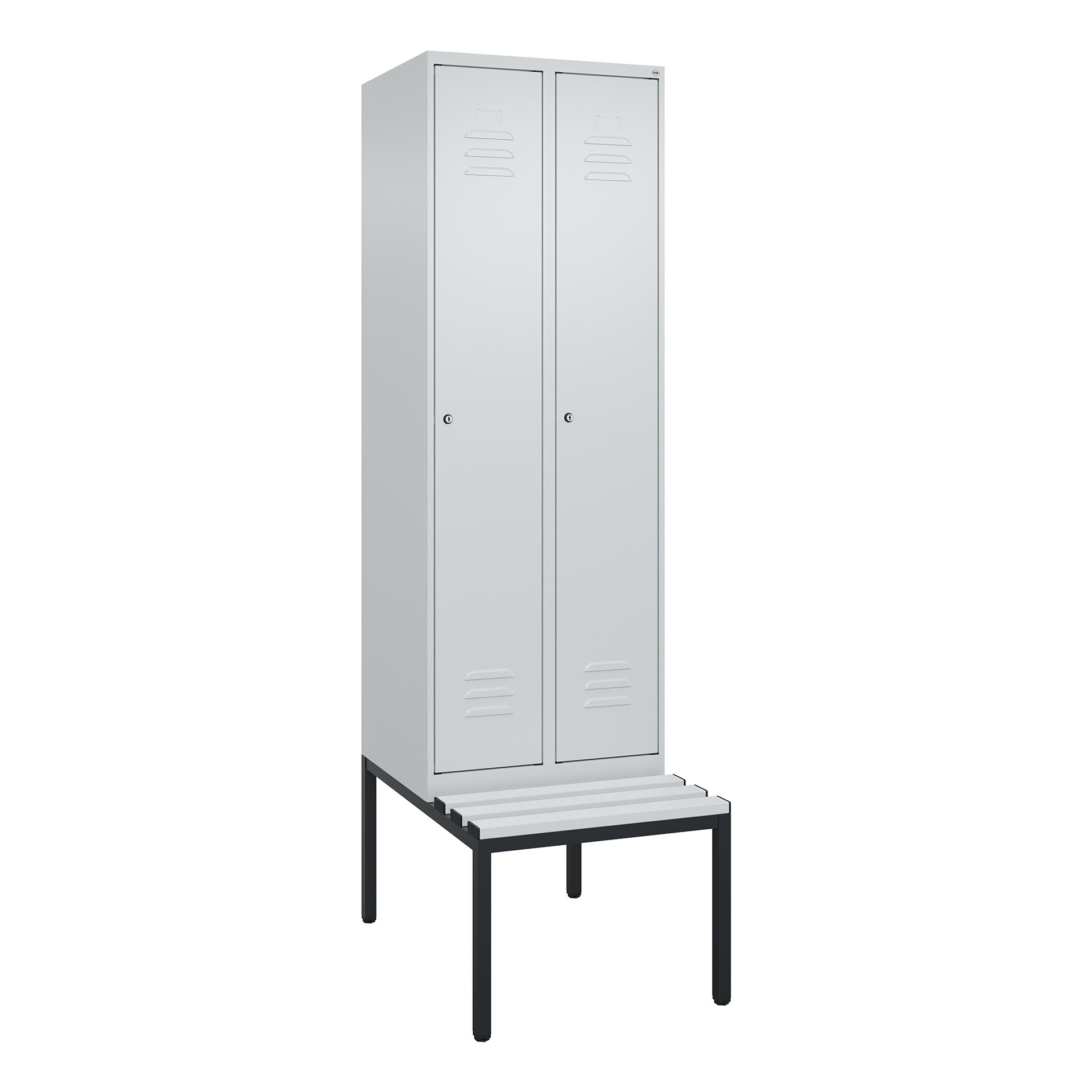 Image of Garderobenspind mit Bank C+P Classic PLUS, Lichtgrau, mit 2 Türen, mit Schlüssel, Neu Robust - ideal für Büro und Empfangsbereich