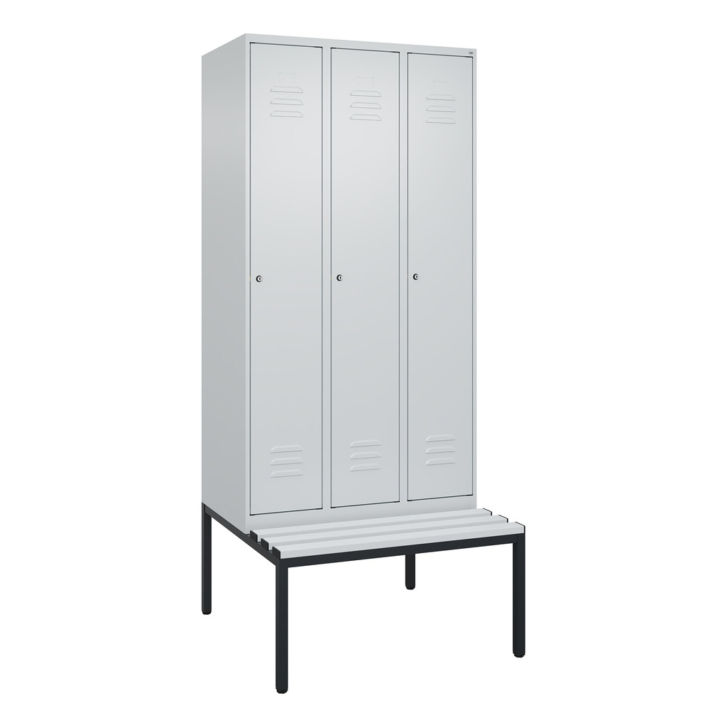 Garderobenspind mit Bank C+P Classic PLUS (Lichtgrau, 30, mit 3 Türen)