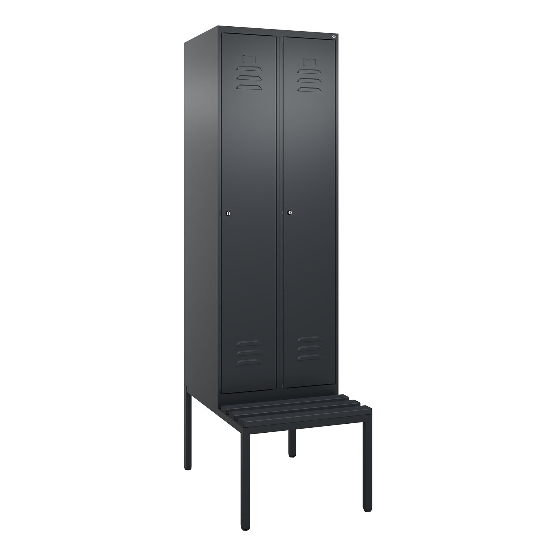 Image of Garderobenspind mit Bank C+P Classic PLUS, Anthrazit, mit 2 Türen, mit Schlüssel, Neu Robust - ideal für Büro und Empfangsbereich