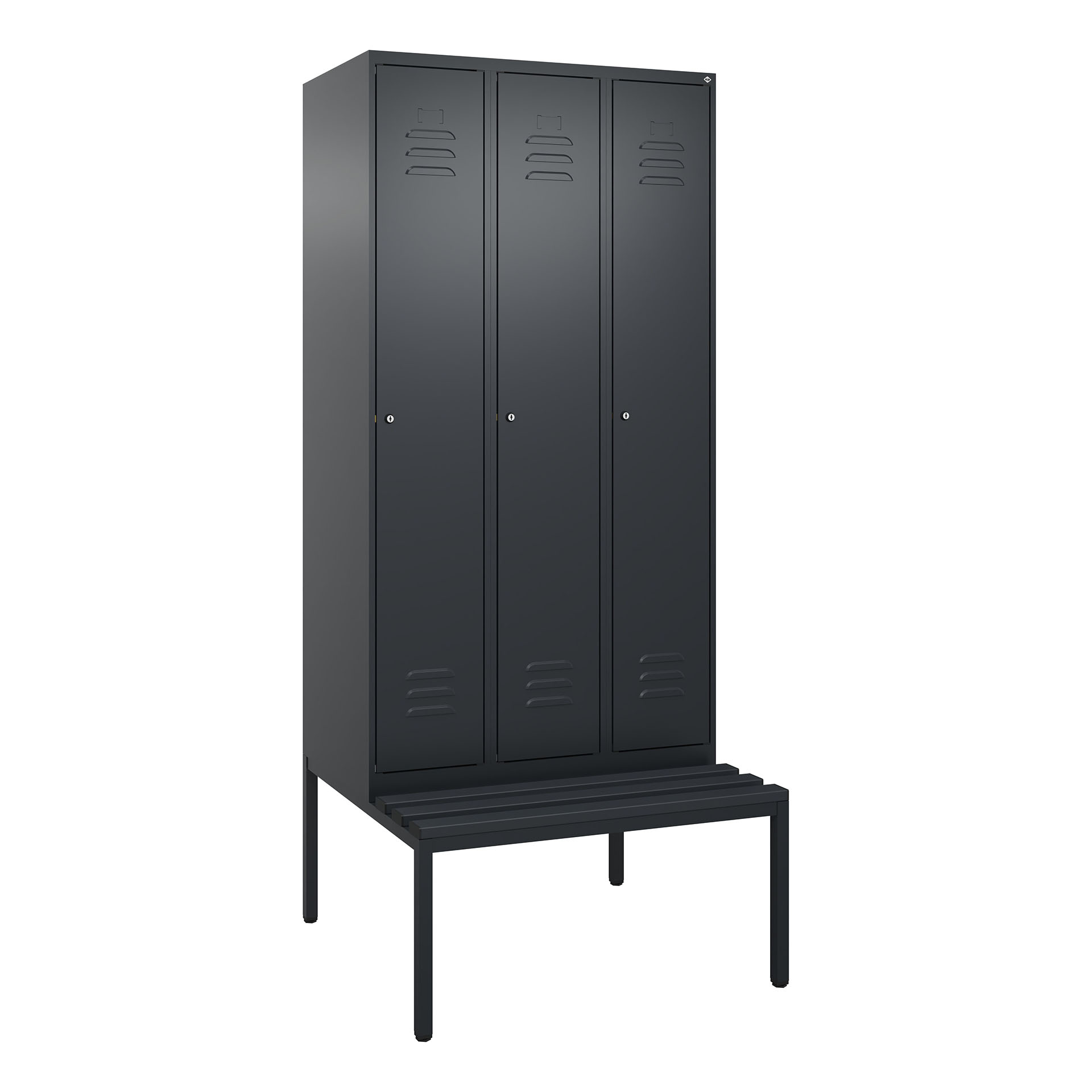 Image of Garderobenspind mit Bank C+P Classic PLUS, Anthrazit, mit 3 Türen, mit Schlüssel, Neu Robust - ideal für Büro und Empfangsbereich