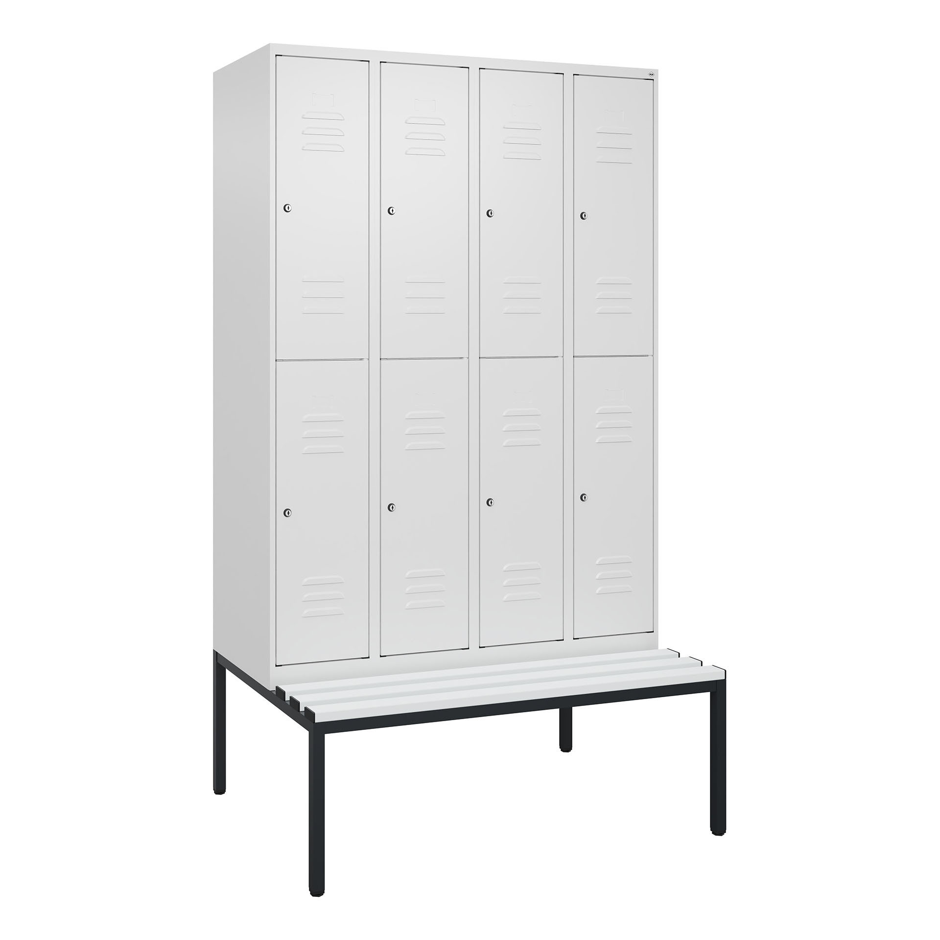 Image of Garderobenspind mit Bank C+P Classic PLUS, Weiss, mit 8 Türen, mit Schlüssel, Neu Robust - ideal für Büro und Empfangsbereich