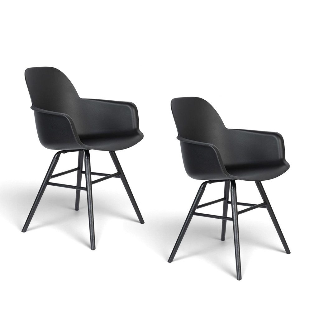 Image of Zuiver Albert Kuip Stuhl - 2er Set All Black Schwarz mit Fixarmlehnen, Neu - Perfekt für komfortables Sitzen