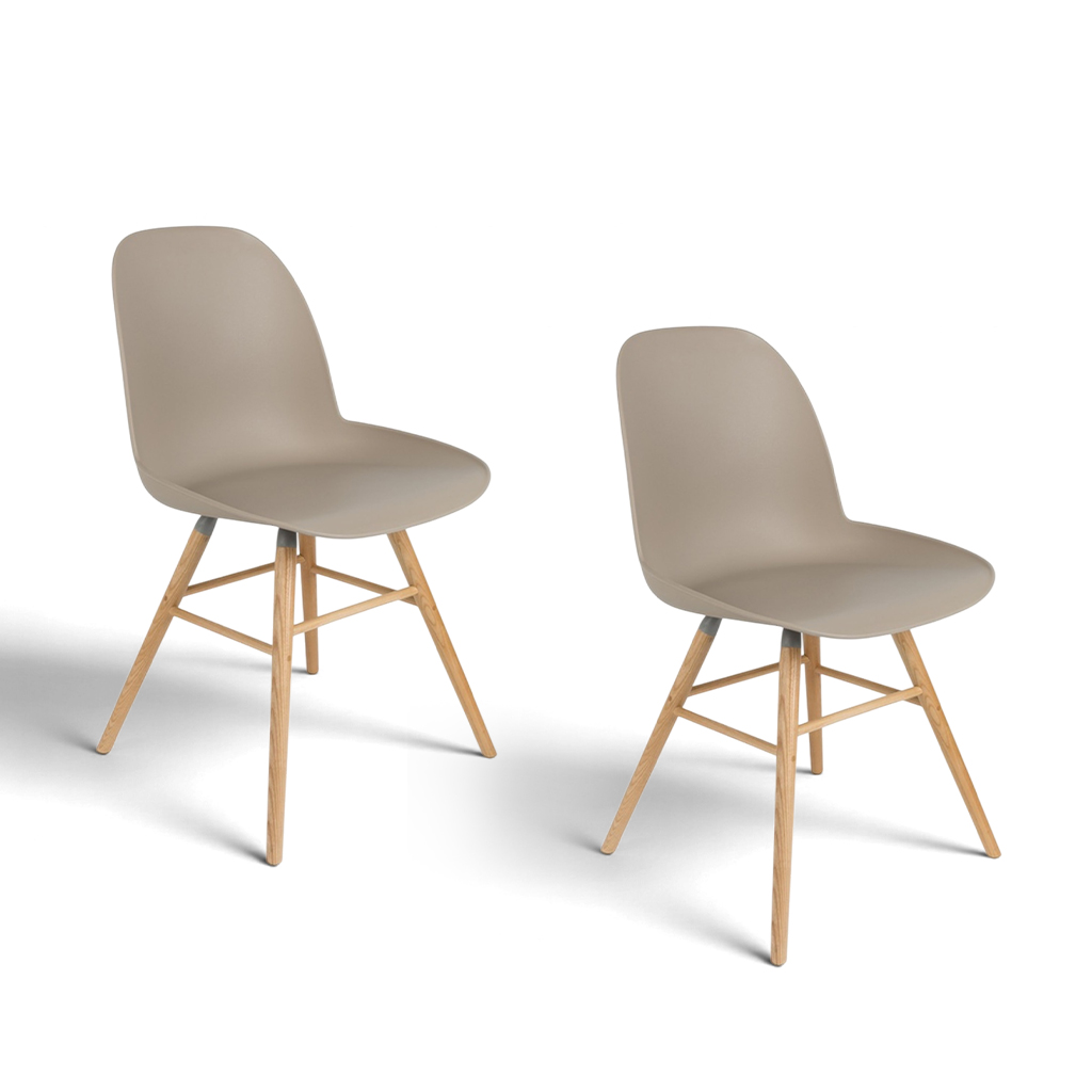 Image of Zuiver Albert Kuip Stuhl - 2er Set Taupe/Holz ohne Armlehnen, Neu - Perfekt für komfortables Sitzen