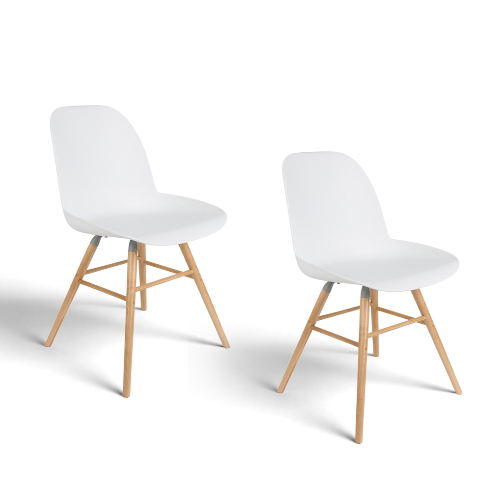 Image of Zuiver Albert Kuip Stuhl - 2er Set Weiss/Holz ohne Armlehnen, Neu - Perfekt für komfortables Sitzen