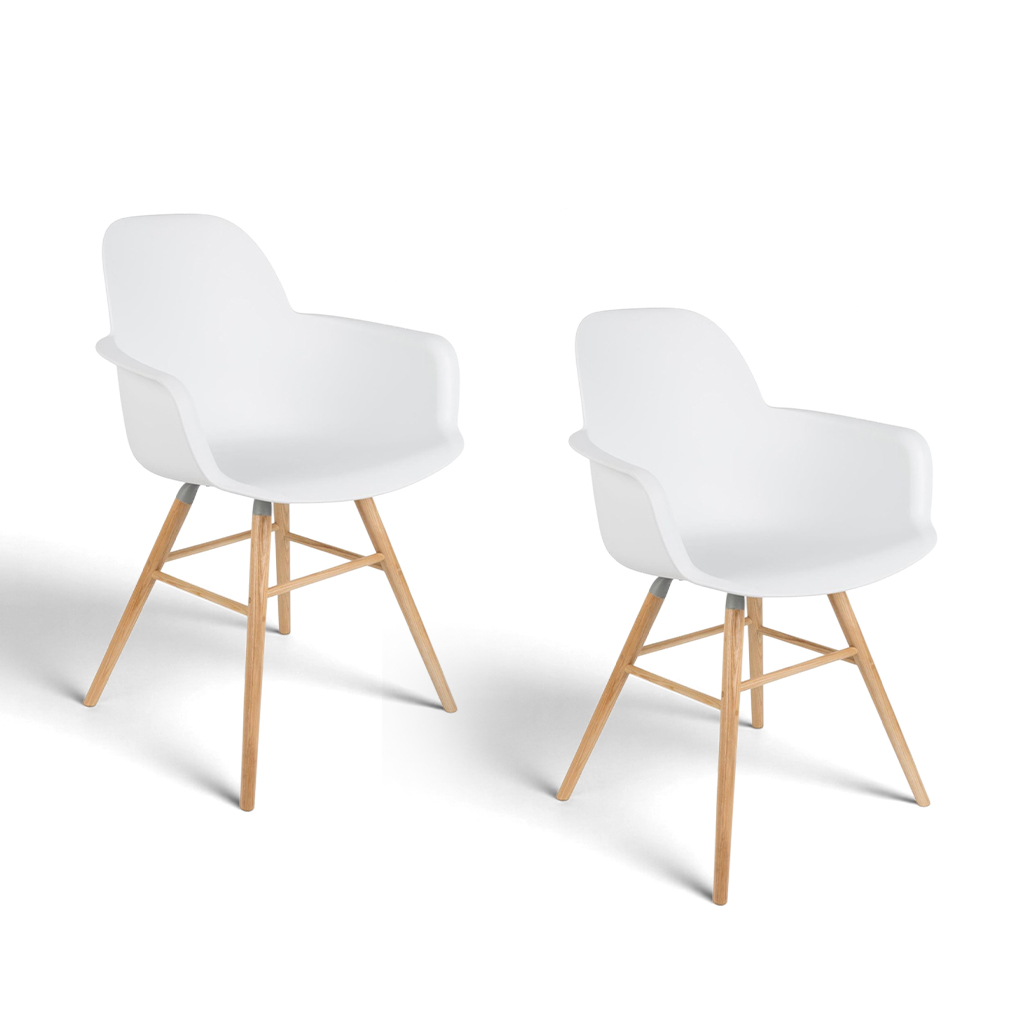 Image of Zuiver Albert Kuip Stuhl - 2er Set Weiss/Holz mit Fixarmlehnen, Neu - Perfekt für komfortables Sitzen