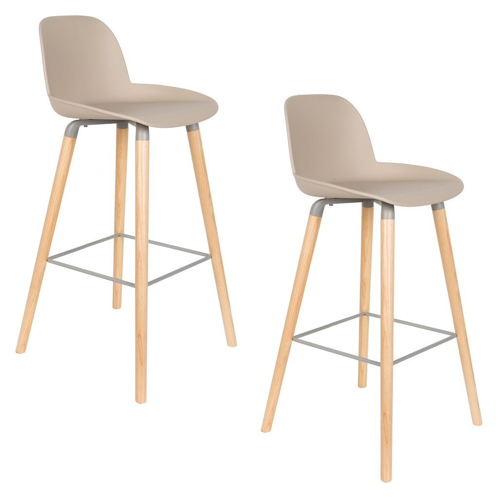 Bar Hocker Zuiver Albert Kuip - 2er Set, Taupe/Holz, Neu, Tresenhocker - Praktisch & Komfortabel
