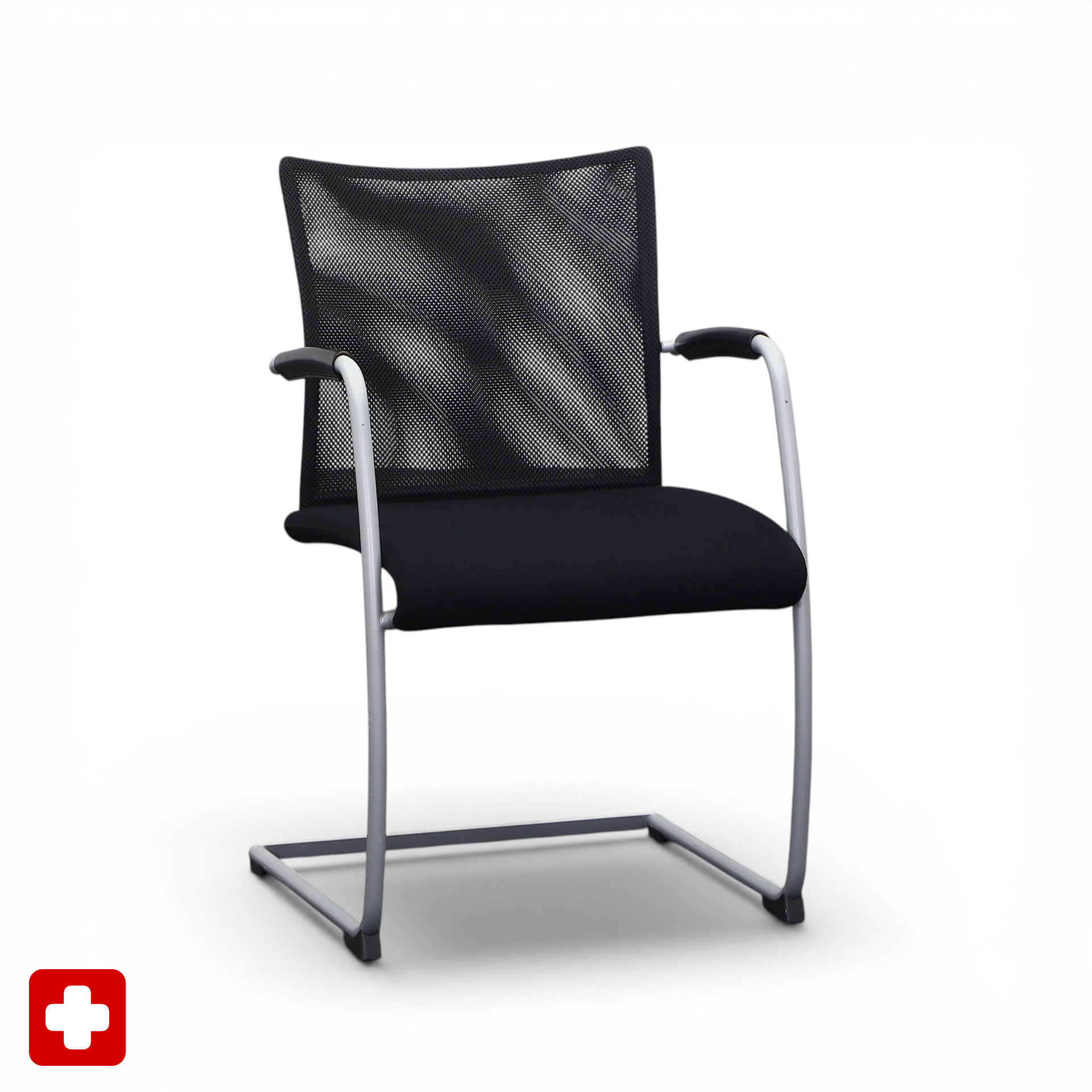 Freischwinger Konferenzstuhl Züco VistaRe Schwarz/Silbergrau mit Fixarmlehnen, Freischwinger-Gestell, Normal gebraucht - Perfekt für Besucher und Gäste