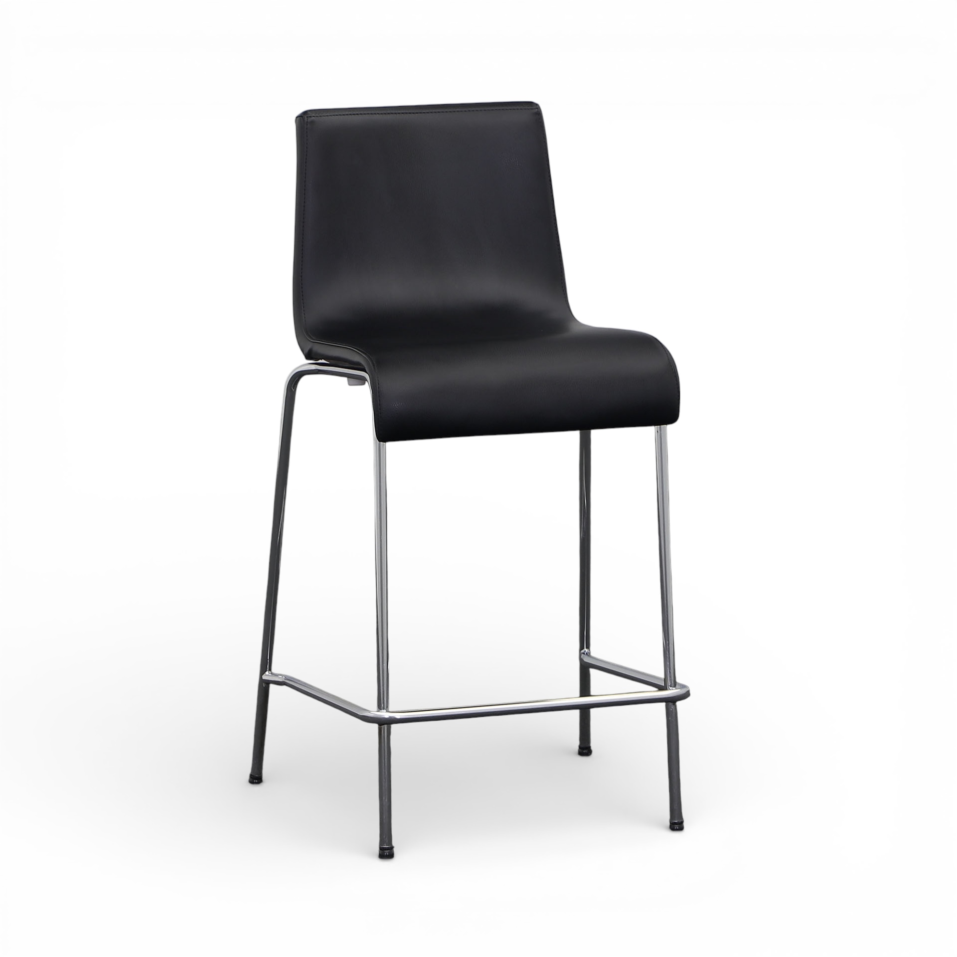 Tabouret de bar en cuir véritable Billiani, Noir/Chromé sans accoudoirs, Bon, Tabouret de comptoir - Pratique & confortable