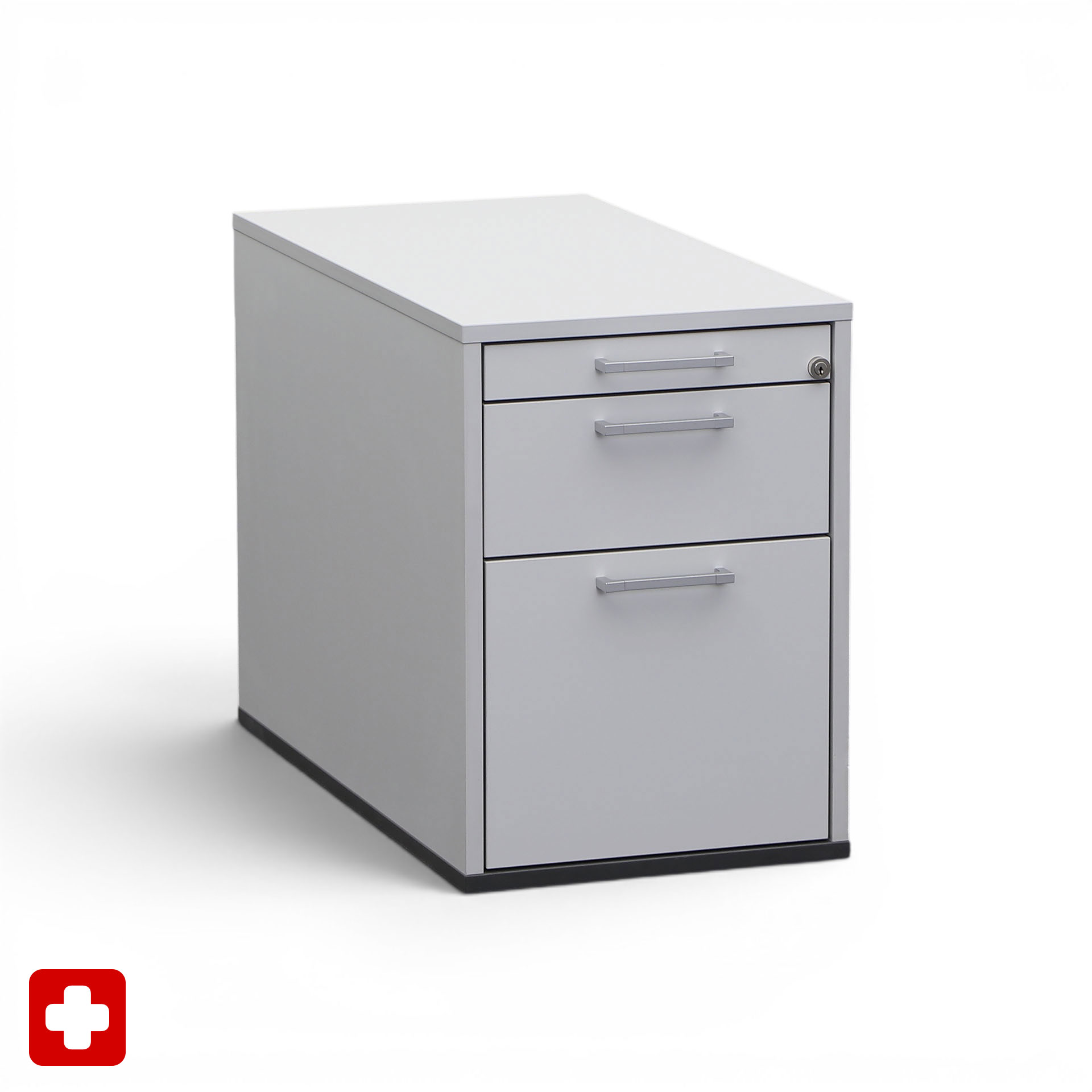 Standcontainer Ergodata V-Max, Lichtgrau, mit Hängeregister, mit Schlüssel, Normal gebraucht – Ideal für leichte Aufbewahrung