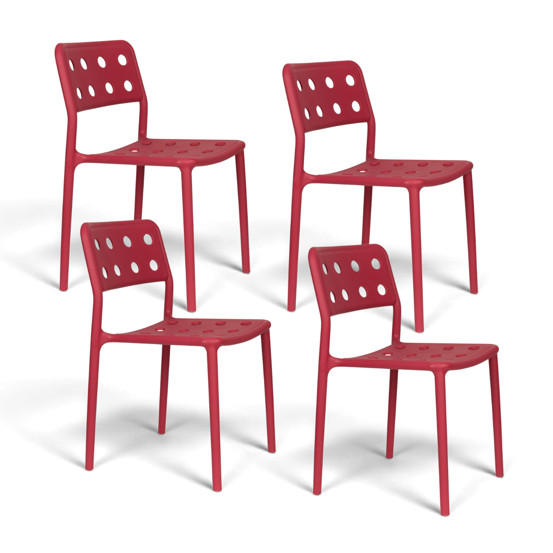 Image of Stapelbarer Design Gartenstuhl Serra – 4er Set, Rot, Neu - Modern & Wetterfest