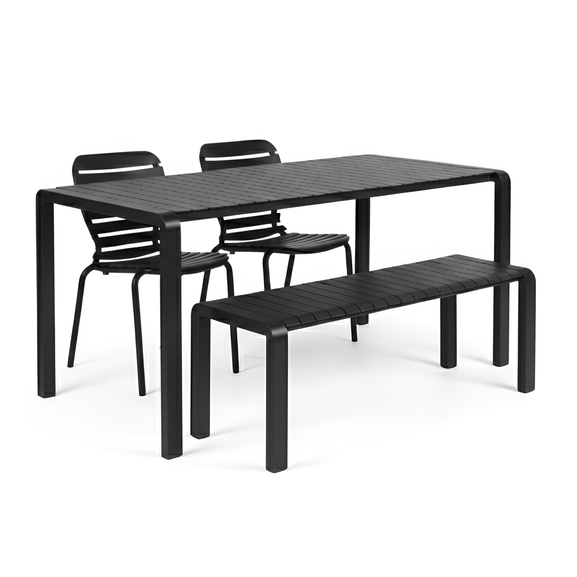 Image of Gartentisch Set Vondel mit 2 Stühlen und Bank 168.5x72.2 cm, Schwarz, Neu, Bürotisch - für Büro oder Homeoffice