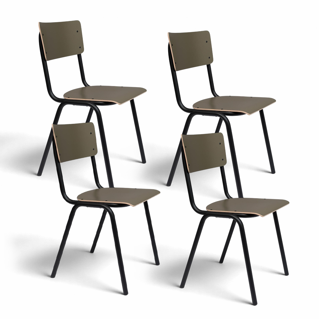 Image of Stuhl Zuiver Back to School - 4er Set Olivgrün, Neu – Perfekt für Büro und Empfang