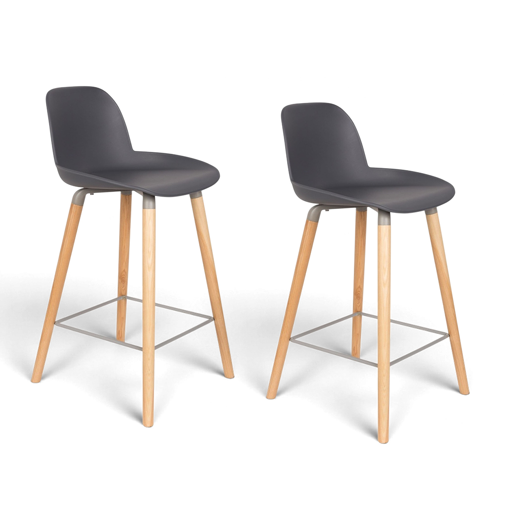 Image of Theken Hocker Albert Kuip - 2er Set, Dunkelgrau/Holz, Neu, Tresenhocker - Praktisch & Komfortabel